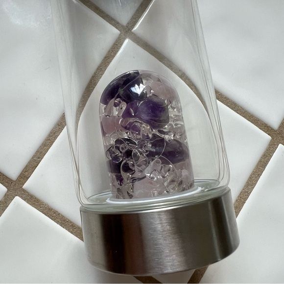 VitaJuwel Via Wellness Water Bottle Amethyst Rose Quartz Clear Quartz - Picture 6 of 10